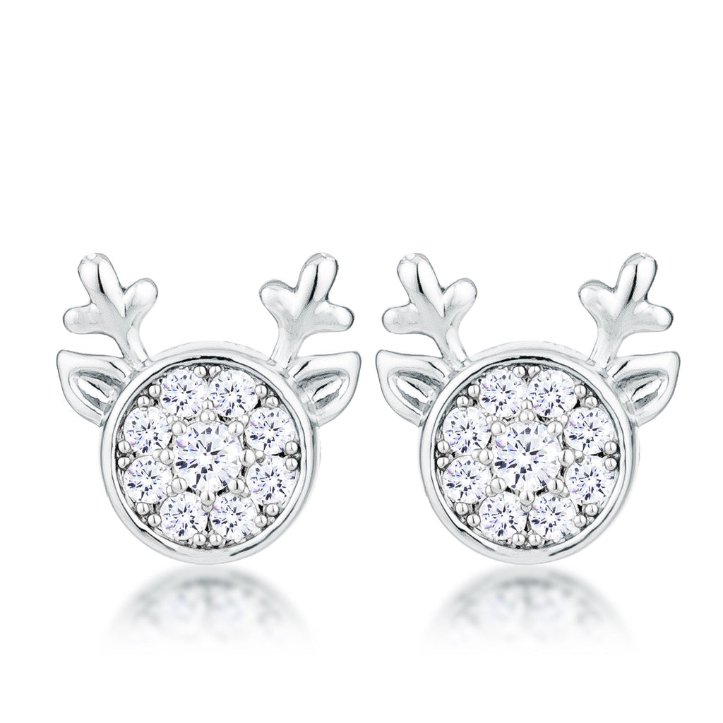 Rhodium Plated Clear CZ Reindeer Earrings