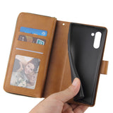 For Samsung A51 5G/A71 5G/Note 10 pro Pu Leather  Mobile Phone Cover Zipper Card Bag + Wrist Strap brown