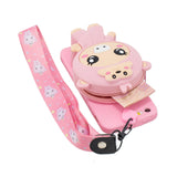 For Iphone 5 / 5S / SE Cartoon Hanging Lanyard + Fall Resistant Cartoon TPU Full Protective Mobile Phone Cover with Coin Purse 3 deep pink piglets