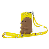 For Iphone 5 / 5S / SE Cartoon Hanging Lanyard + Fall Resistant Cartoon TPU Full Protective Mobile Phone Cover with Coin Purse 3 deep pink piglets