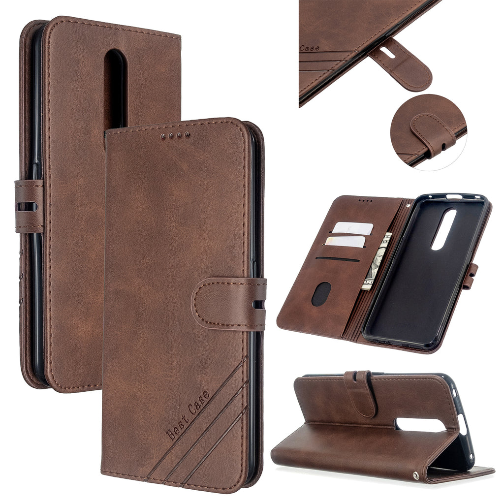 For OPPO F11/F11 Pro Case Soft Leather Cover with Denim Texture Precise Cutouts Wallet Design Buckle Closure Smartphone Shell brown