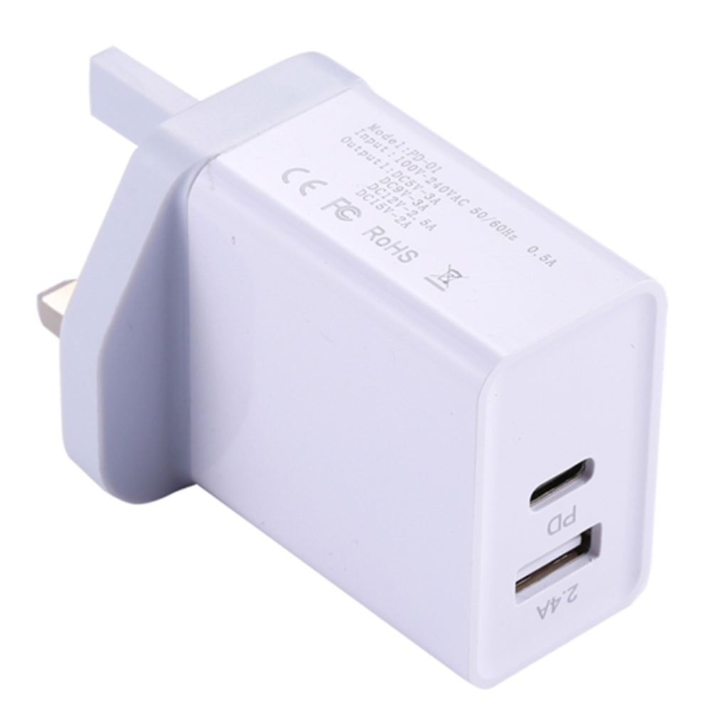 USB C PD Charger 29W Power Delivery Type c Wall Charger with 2 Ports for iPhone Android British regulations white
