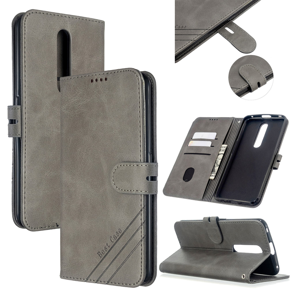 For OPPO F11/F11 Pro Case Soft Leather Cover with Denim Texture Precise Cutouts Wallet Design Buckle Closure Smartphone Shell gray