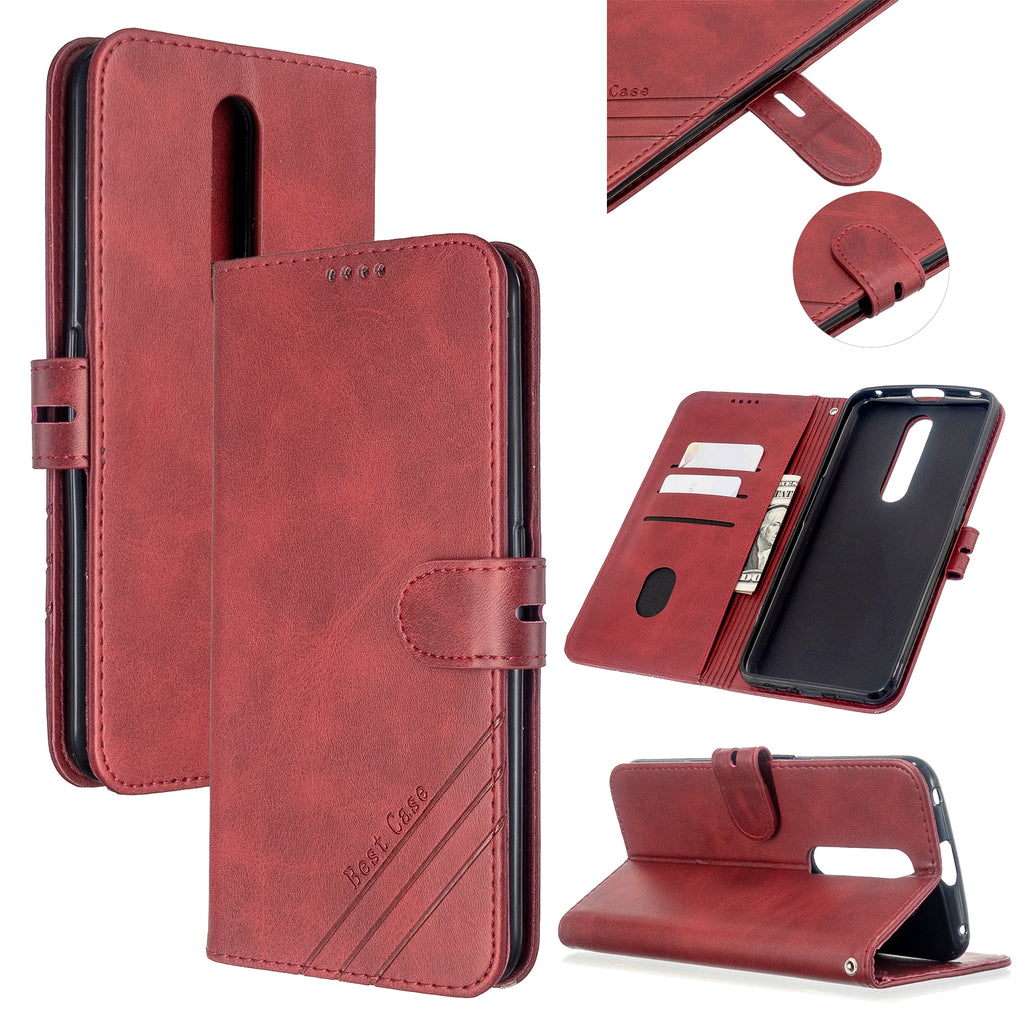 For OPPO F11/F11 Pro Case Soft Leather Cover with Denim Texture Precise Cutouts Wallet Design Buckle Closure Smartphone Shell red