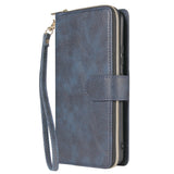 For Samsung A51 5G/A71 5G/Note 10 pro Pu Leather  Mobile Phone Cover Zipper Card Bag + Wrist Strap blue