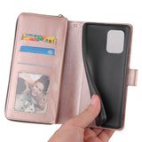 For Samsung A51 5G/A71 5G/Note 10 pro Pu Leather  Mobile Phone Cover Zipper Card Bag + Wrist Strap Rose gold