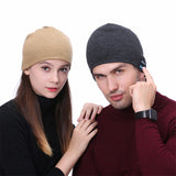 Wireless Bluetooth Smart Earphone Music Knitted Hat Winter Warm Cap with Mic Speaker for iOS Android blue