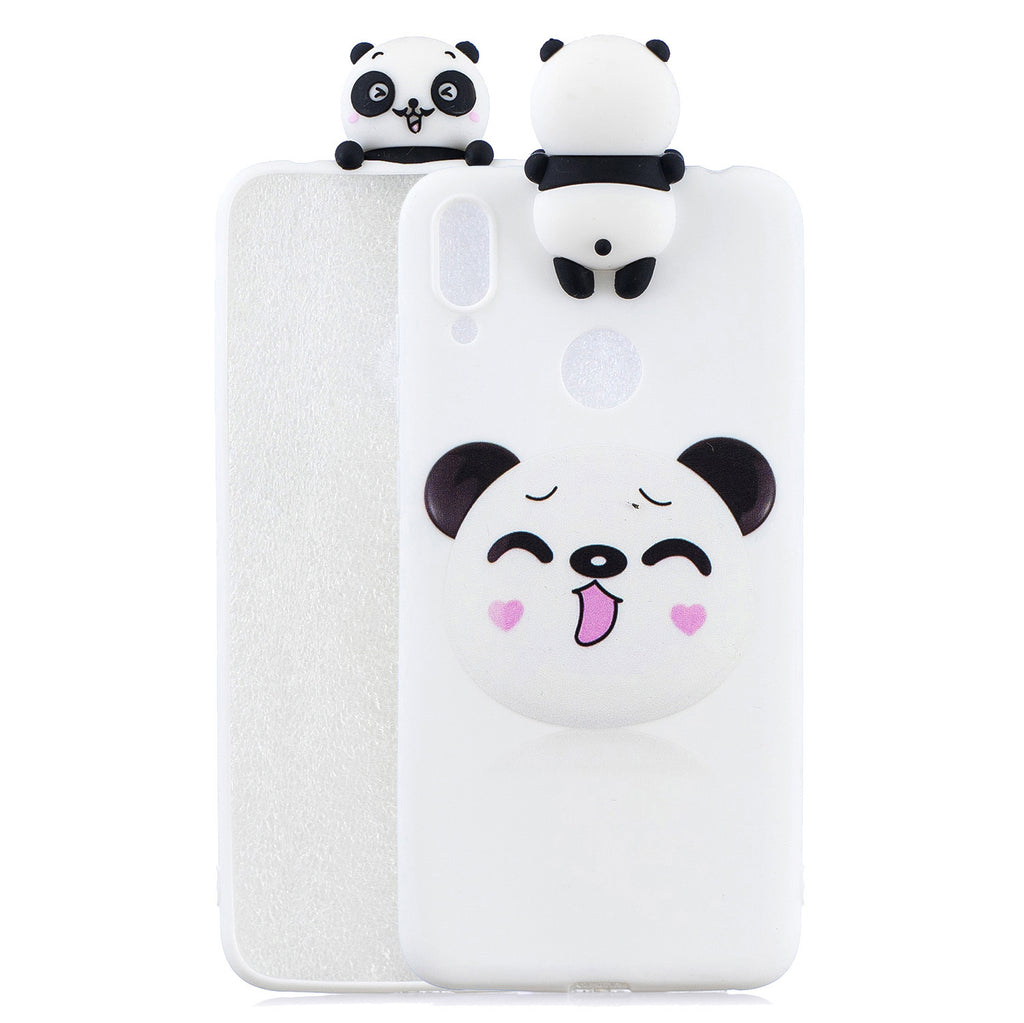 For Huawei Y6 2019 3D Cartoon Lovely Coloured Painted Soft TPU Back Cover Non-slip Shockproof Full Protective Case Smiley panda