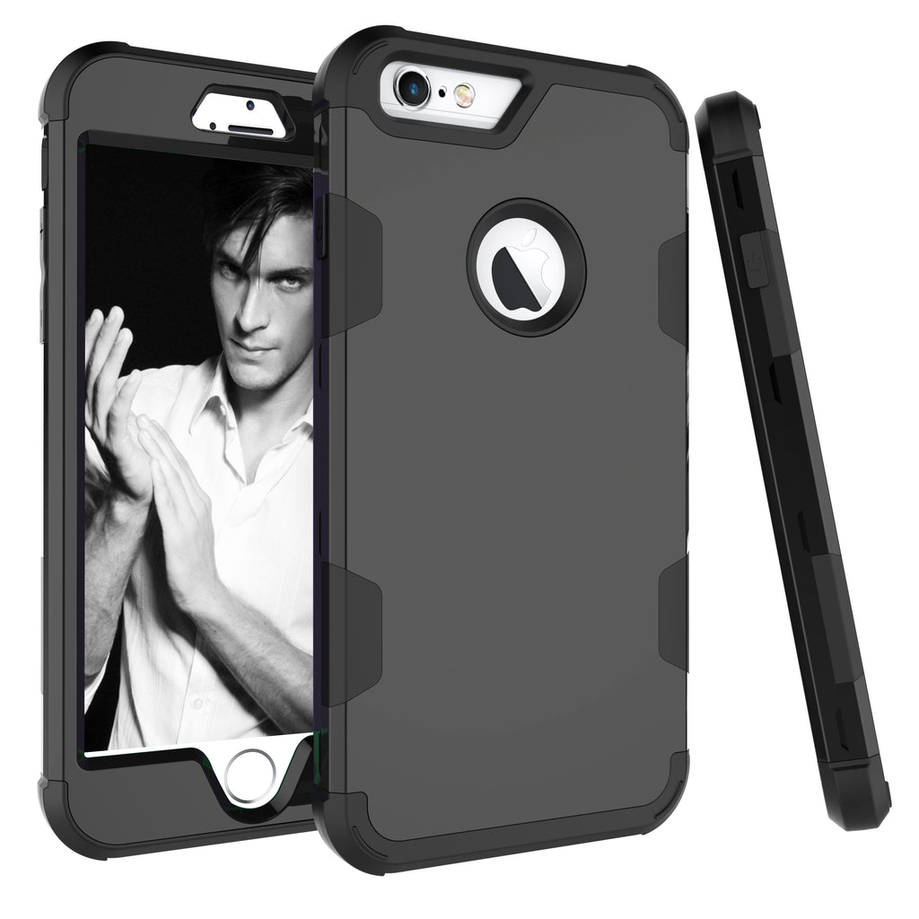 For iPhone 6 plus/6S plus PC+ Silicone 2 in 1 Hit Color Tri-proof Shockproof Dustproof Anti-fall Protective Cover Back Case black