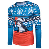 Christmas Clothes Male Casual 3D Special Cartoon Cat Printing Round Collar Long Sleeve T-shirt Photo Color_2XL