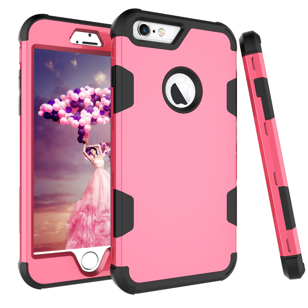 For iPhone 6 plus/6S plus PC+ Silicone 2 in 1 Hit Color Tri-proof Shockproof Dustproof Anti-fall Protective Cover Back Case Rose red + black