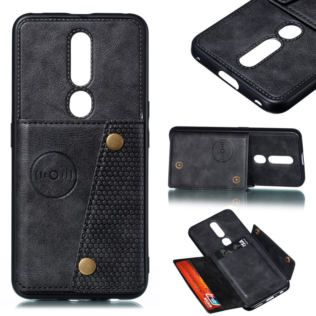 For OPPO F11 pro PU Leather Flip Stand Shockproof Cell Phone Cover Double Buckle Anti-dust Case With Card Slots Pocket black
