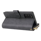 For Samsung A51 5G/A71 5G/Note 10 pro Pu Leather  Mobile Phone Cover Zipper Card Bag + Wrist Strap black