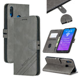 For HUAWEI Y7 2019 Denim Pattern Solid Color Flip Wallet PU Leather Protective Phone Case with Buckle & Bracket gray