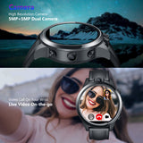 Zeblaze THOR 5 PRO Ceramic Bezel 3GB+32GB Dual Camera 800mAh Battery GPS/Face Unlock Leather Straps Smart Watch black