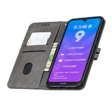 For HUAWEI Y7 2019 Denim Pattern Solid Color Flip Wallet PU Leather Protective Phone Case with Buckle & Bracket gray