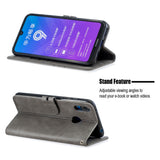 For HUAWEI Y7 2019 Denim Pattern Solid Color Flip Wallet PU Leather Protective Phone Case with Buckle & Bracket gray