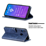 For HUAWEI Y7 2019 Denim Pattern Solid Color Flip Wallet PU Leather Protective Phone Case with Buckle & Bracket gray