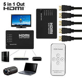 HDMI 5 Port Switch Switcher 1080P 3D HDMI Splitter with IR Wireless Remote Control for HDTV DVD PS3 XBox 360 - Black