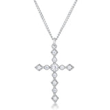 Dainty Art Deco Rhodium Plated Clear CZ Cross Pendant