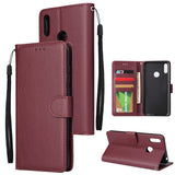 For HUAWEI Enjoy 9/ Y7 2019 /Y7 PRO 2019/Y7 PRIME 2019 Flip-type Leather Protective Phone Case with 3 Card Position Buckle Design Phone Cover  Red wine