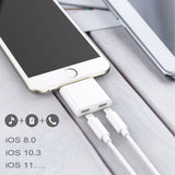 Dual 8 Pin Original Chip Audio Charger Adapter to Earphone Headphone for iPhone 7 7 Plus 8 PLUS white