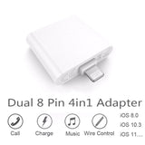 Dual 8 Pin Original Chip Audio Charger Adapter to Earphone Headphone for iPhone 7 7 Plus 8 PLUS white
