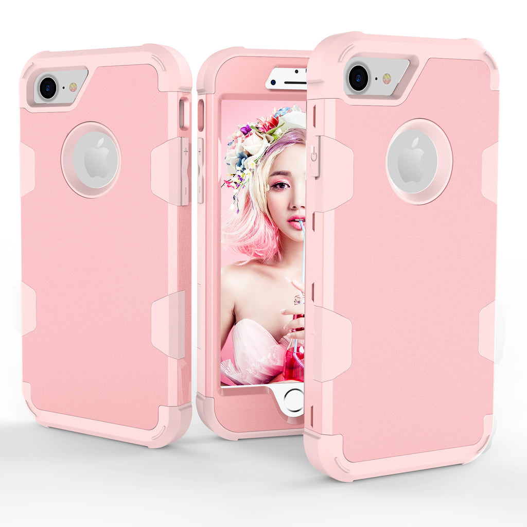 For iPhone 7 PC+ Silicone 2 in 1 Hit Color Tri-proof Shockproof Dustproof Anti-fall Protective Cover Back Case Rose gold