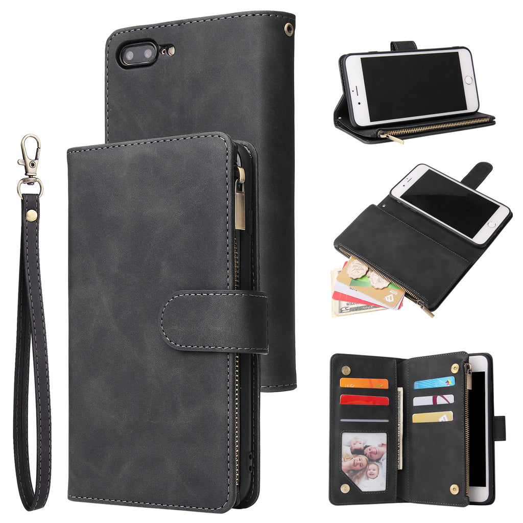 For iPhone 6 / 6S iPhone 6 plus / 6S plus iPhone 7 / 8 iPhone 7 plus / 8 plus Smart Phone Cover Coin Pocket with Cards Bracket Zipper Phone PU Leather Case Phone Cover iPhone 7 plus / 8 plus