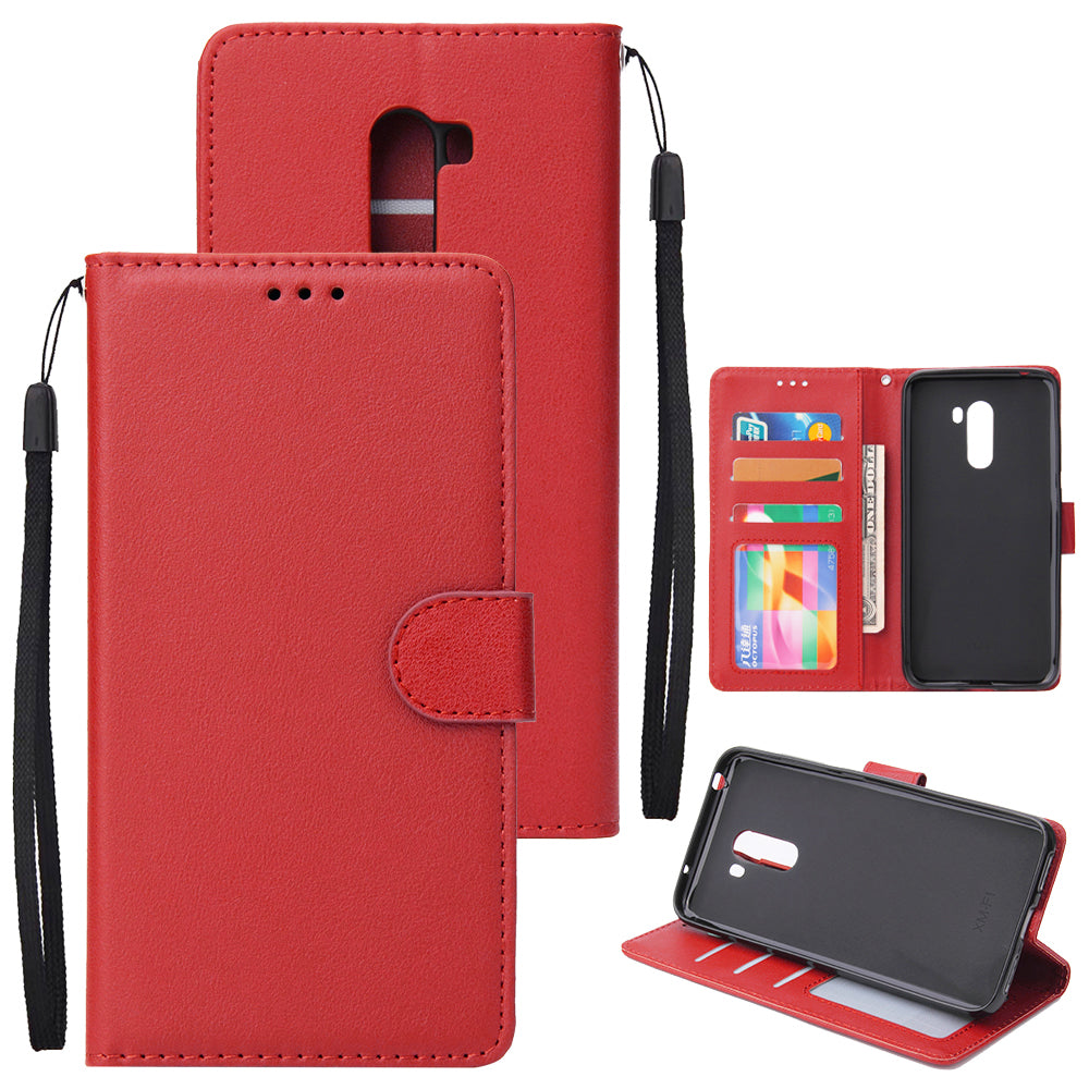 For Xiaomi Pocophone F1 Flip-type Leather Protective Phone Case with 3 Card Position Buckle Design Phone Cover red