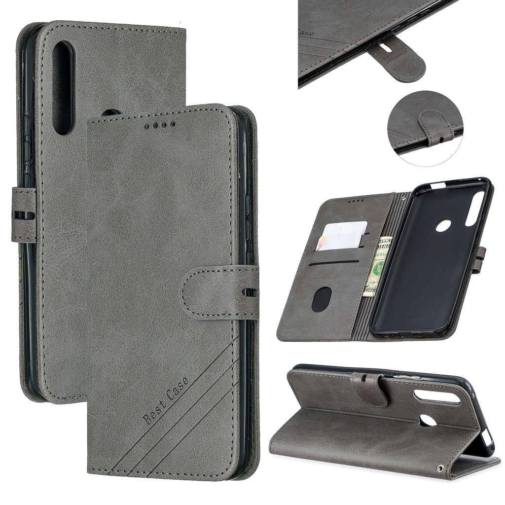 For HUAWEI Y9 Prime 2019-P Smart Z Solid Color Denim Grain Front Buckle Mobile Phone Cover Bracket gray