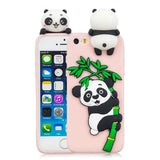 For iPhone 5/5S/SE/6/6S/6 Plus/6S Plus/7/8/7 Plus/8 Plus Phone Case 3D Cartoon Panda Bamboo Cellphone Back Shell Shockproof Smartphone Cover Black