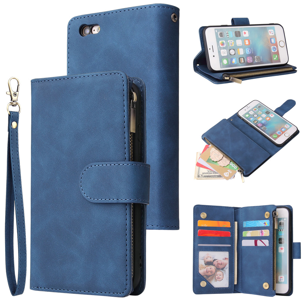 For iPhone 6 / 6S iPhone 6 plus / 6S plus iPhone 7 / 8 iPhone 7 plus / 8 plus Smart Phone Cover Coin Pocket with Cards Bracket Zipper Phone PU Leather Case Phone Cover iPhone 6 plus / 6S plus