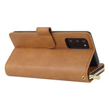 For Samsung A51 5G/A71 5G/Note 10 pro Pu Leather  Mobile Phone Cover Zipper Card Bag + Wrist Strap brown