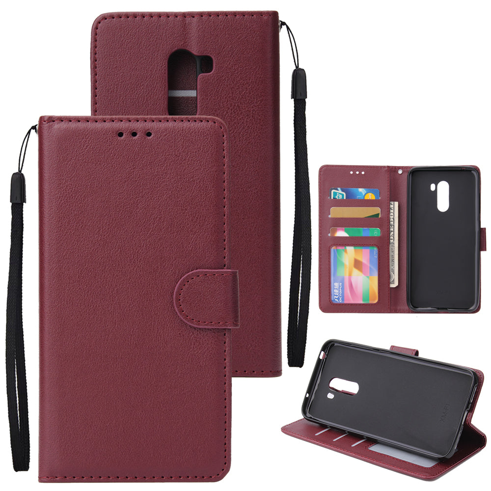 For Xiaomi Pocophone F1 Flip-type Leather Protective Phone Case with 3 Card Position Buckle Design Phone Cover Red wine