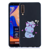 For Samsung A7 2018 Cartoon Lovely Coloured Painted Soft TPU Back Cover Non-slip Shockproof Full Protective Case with Lanyard Light blue