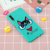 For Samsung A7 2018 Cartoon Lovely Coloured Painted Soft TPU Back Cover Non-slip Shockproof Full Protective Case with Lanyard Light blue