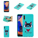 For Samsung A7 2018 Cartoon Lovely Coloured Painted Soft TPU Back Cover Non-slip Shockproof Full Protective Case with Lanyard Light blue