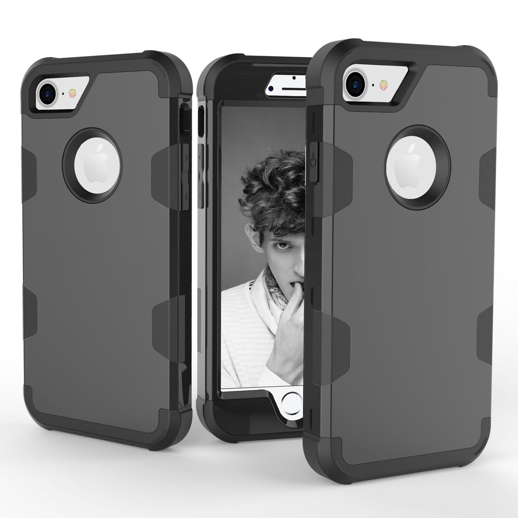 For iPhone 7 PC+ Silicone 2 in 1 Hit Color Tri-proof Shockproof Dustproof Anti-fall Protective Cover Back Case black