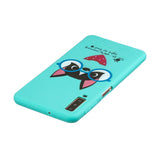 For Samsung A7 2018 Cartoon Lovely Coloured Painted Soft TPU Back Cover Non-slip Shockproof Full Protective Case with Lanyard Light blue