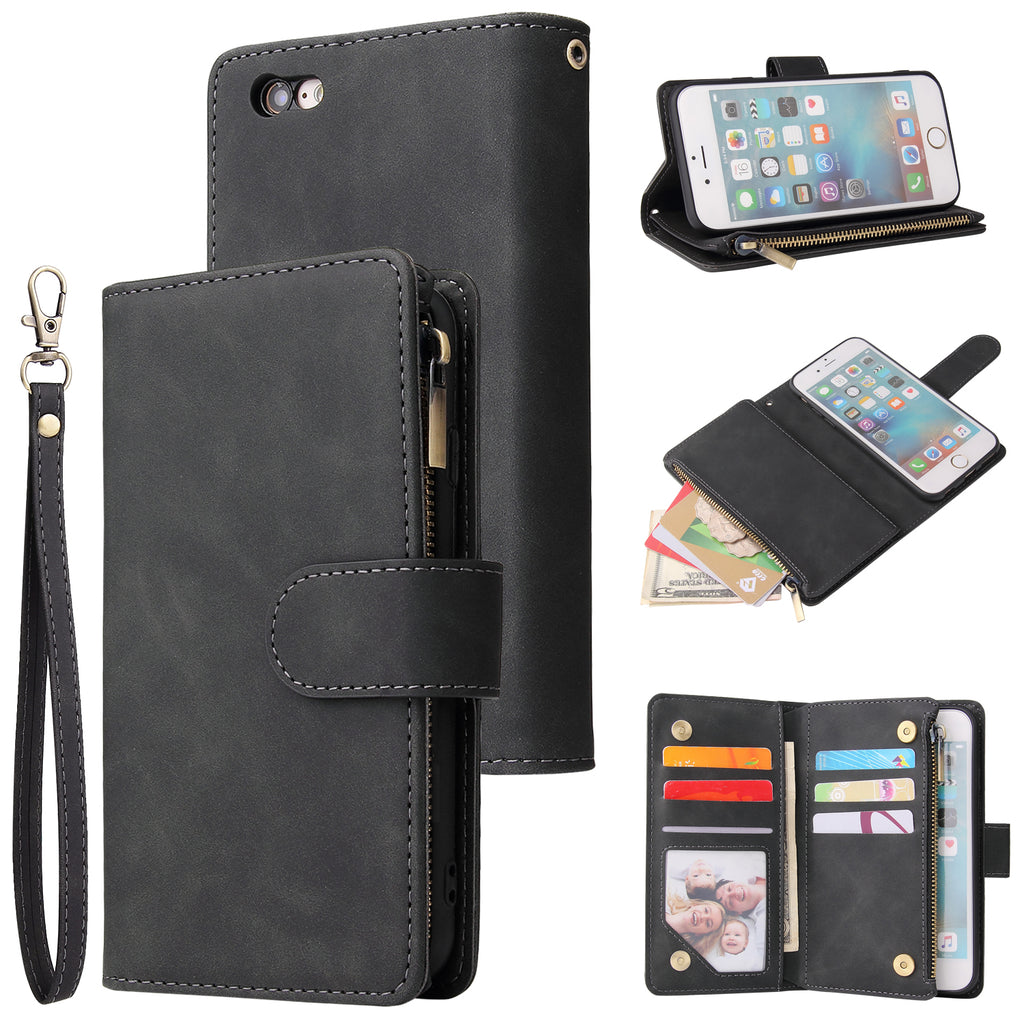 For iPhone 6 / 6S iPhone 6 plus / 6S plus iPhone 7 / 8 iPhone 7 plus / 8 plus Smart Phone Cover Coin Pocket with Cards Bracket Zipper Phone PU Leather Case Phone Cover iPhone 6 / 6S