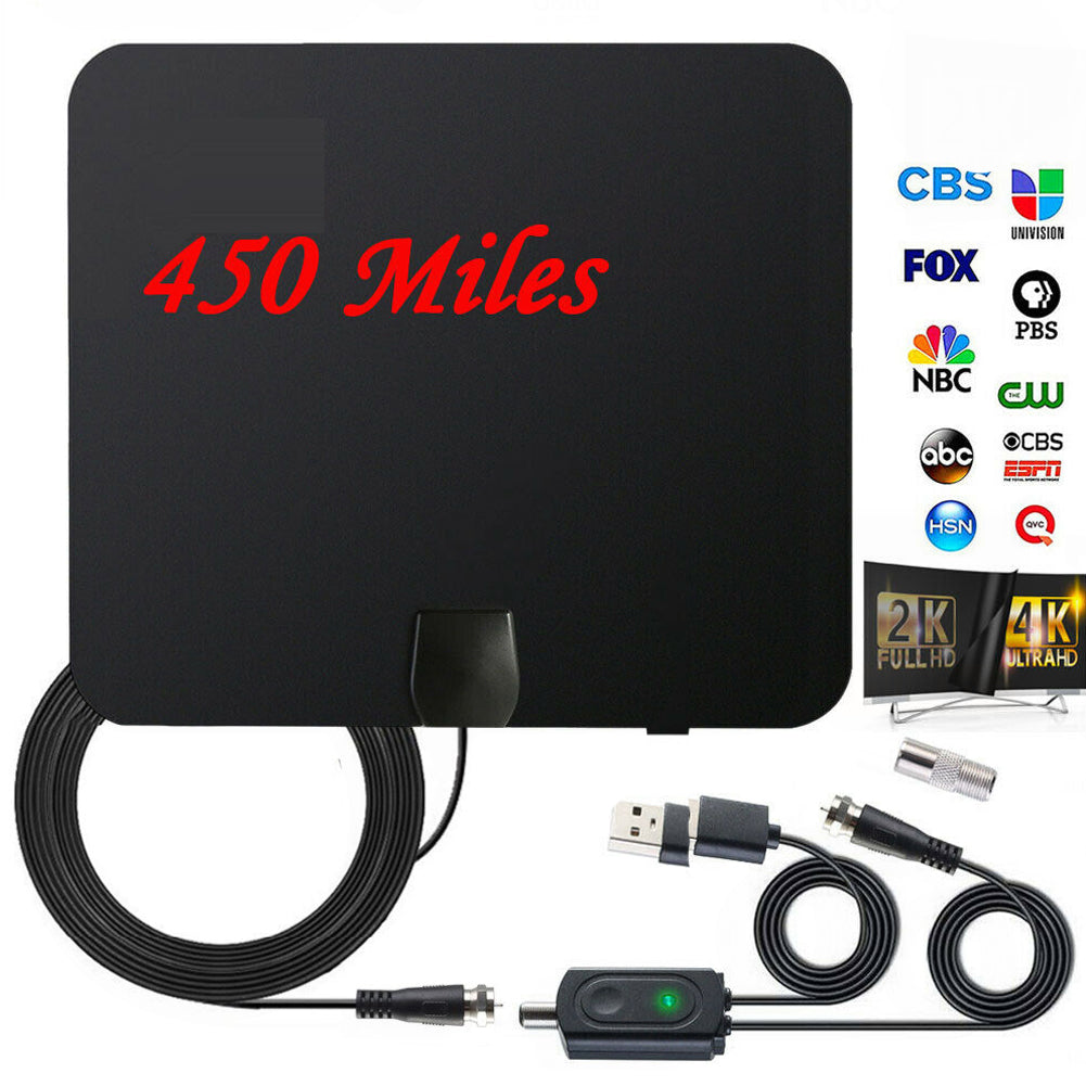Indoor TV Antenna+ Digital Aerial HD Freeview Amplified Thin HDTV 450 Mile Range black