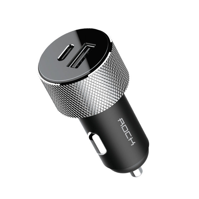 ROCK QC3.0 Quick Charger 30W PD Power Car Charger USB C Type-c Mobile Phone Charger for iPhone SAMSUNG HUAWEI black