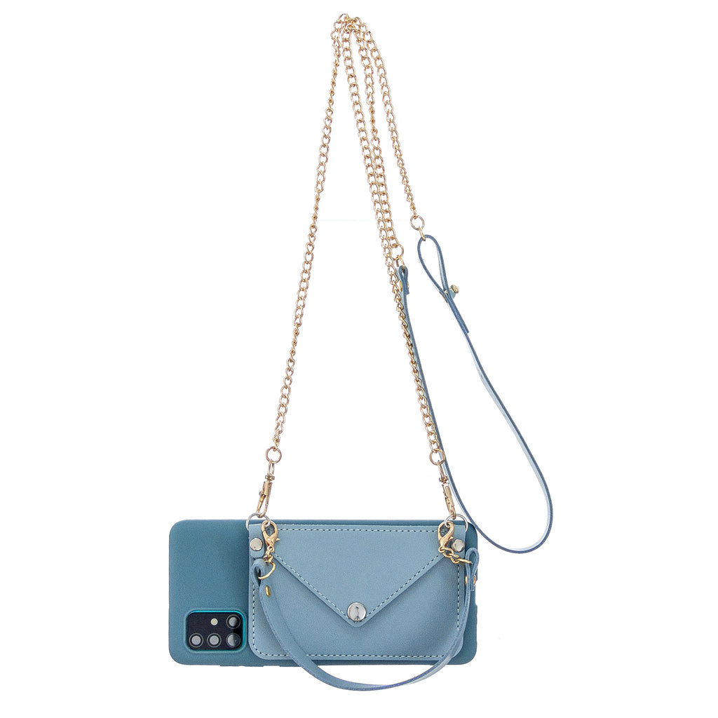 For HUAWEI P40/P40 Lite/P40 Pro Mobile Phone Cover with Pu Leather Card Holder + Hand Rope + Straddle Rope blue