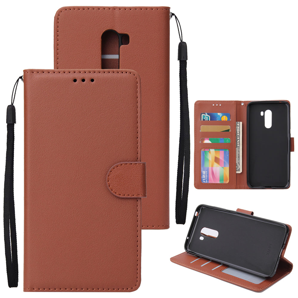 For Xiaomi Pocophone F1 Flip-type Leather Protective Phone Case with 3 Card Position Buckle Design Phone Cover brown