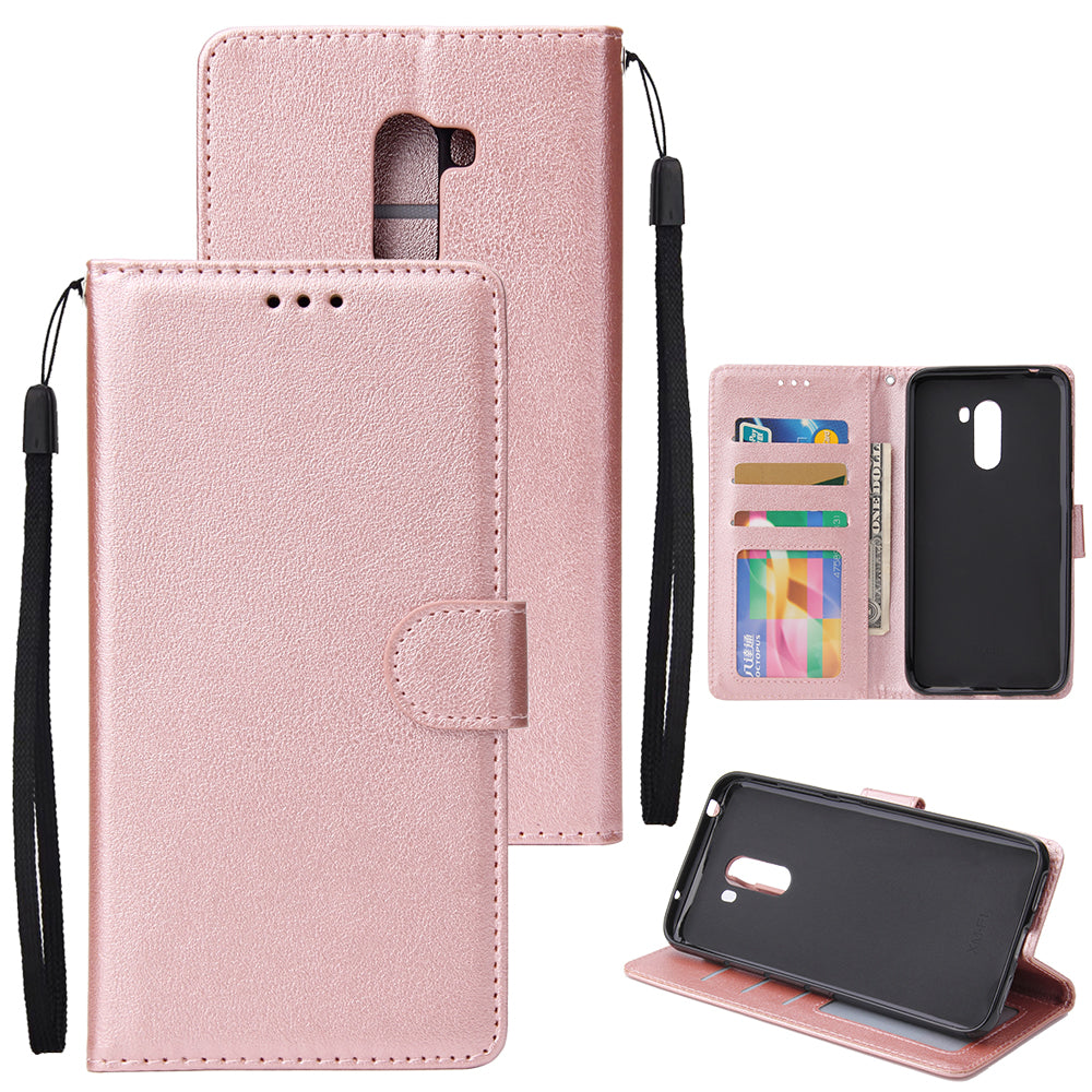 For Xiaomi Pocophone F1 Flip-type Leather Protective Phone Case with 3 Card Position Buckle Design Phone Cover Rose gold