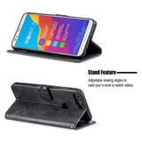 For HUAWEI Honor 7C-Enjoy 8-Y7 2018-Y7 Pro 2018 Denim Pattern Solid Color Flip Wallet PU Leather Protective Phone Case with Buckle & Bracket black
