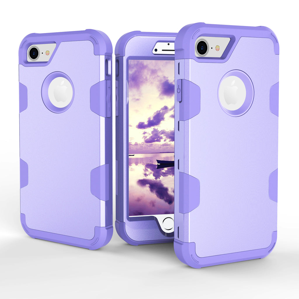 For iPhone 7 PC+ Silicone 2 in 1 Hit Color Tri-proof Shockproof Dustproof Anti-fall Protective Cover Back Case purple
