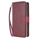 For Samsung S10/S20/S10E/ S10 Plus Pu Leather  Mobile Phone Cover Zipper Card Bag + Wrist Strap Red wine