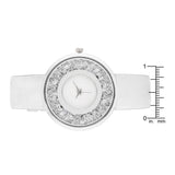 Silver Leather Watch With Crystals